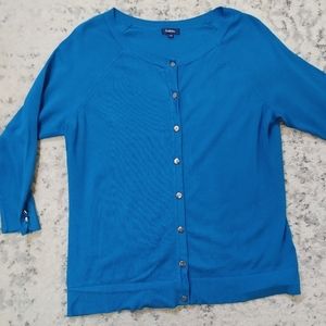 Reitmans Blue Cardigan Knit Button up Large Cerulean Peacock blue